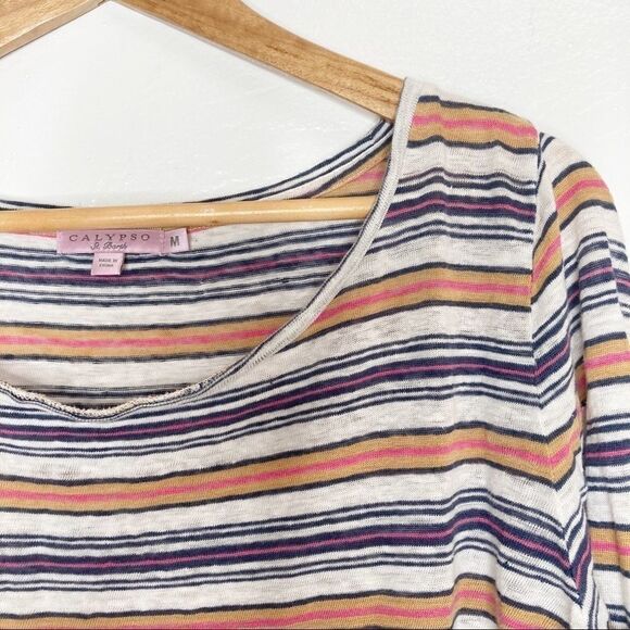 Calypso St. Barth | Striped Long Sleeve Linen Top - Picture 2 of 5